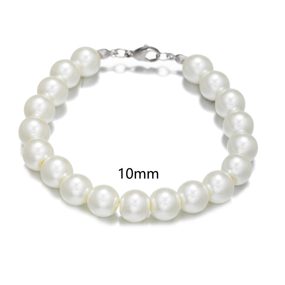 Men's Stainless Steel Imitation Pearl Bracelet 6/8/10mm Round Beads