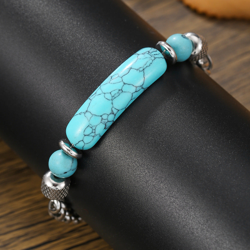 Vintage Geometric Stainless Steel Turquoise Bracelet for Men and Women