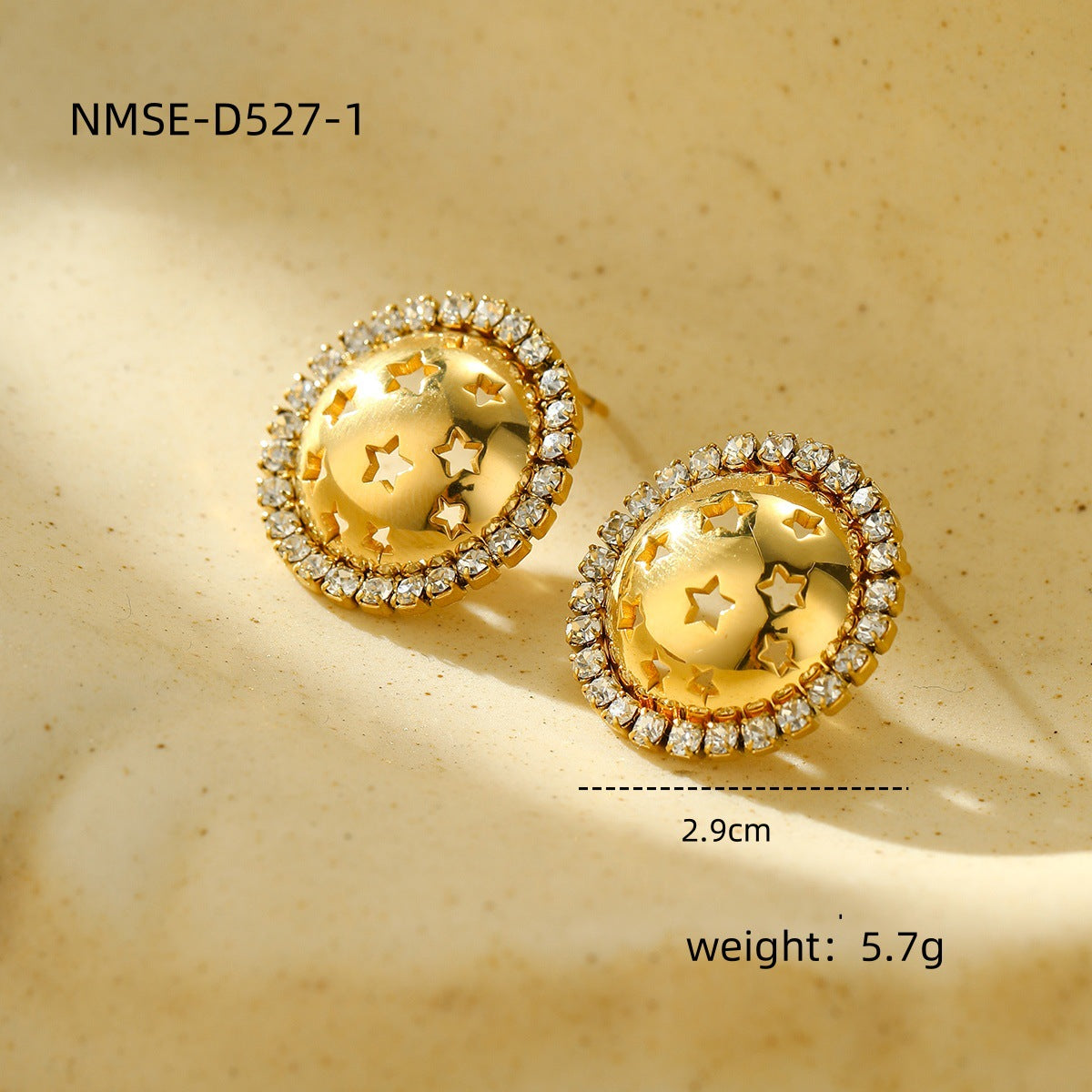 Fashionable Heart-Shaped and Star-Shaped Hollow Stainless Steel Earrings with Rhinestone Inlay for Women