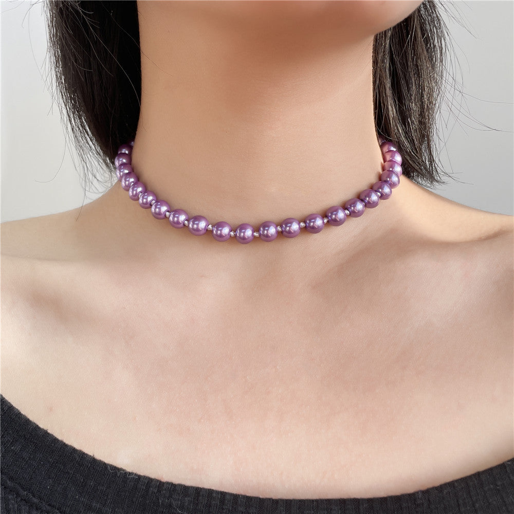 Minimalist Casual Round Pearl Necklace Cable Chain Unisex