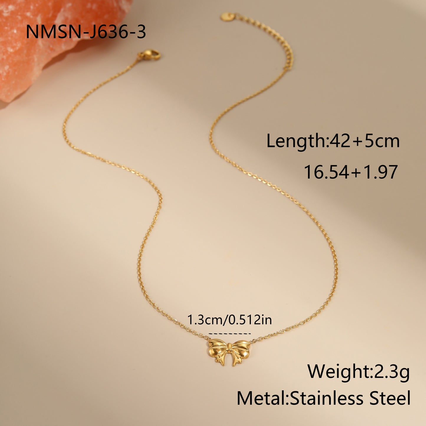 Minimalist Bow Knot Pendant Necklace in Stainless Steel with 18K Gold Plating for Women