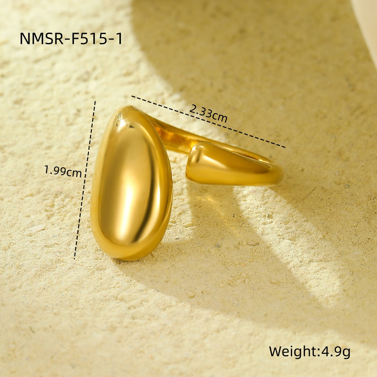 Anillo de acero inoxidable geométrico irregular minimalista con acabado chapado para mujer