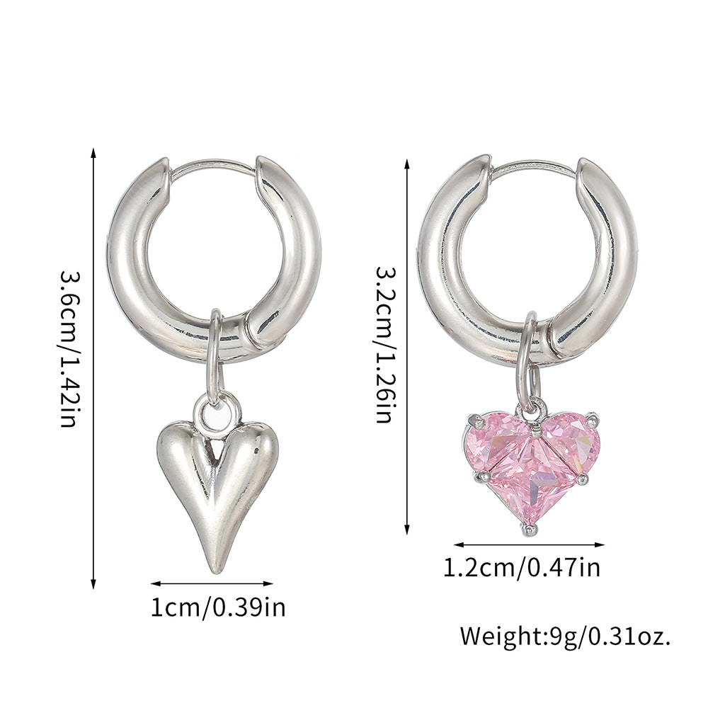 Sweet Minimalist Heart Alloy Earrings with Cubic Zirconia for Women