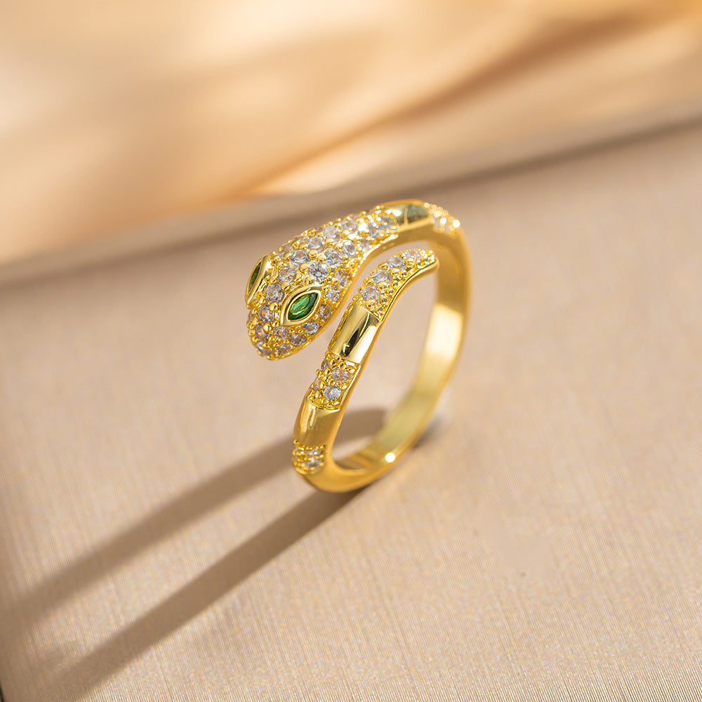 Luxury Minimalist Adjustable Open Ring for Women with Gold-Plated Copper Band and Zircon Stone Accent in Heart and Floral Shape