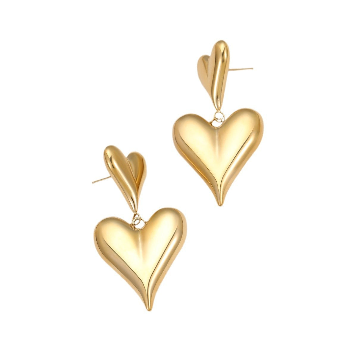 Orecchini Pendenti Minimalisti a Cuore Cavo in Acciaio Inossidabile con Finitura in Acciaio al Titanio Placcato Oro 18K