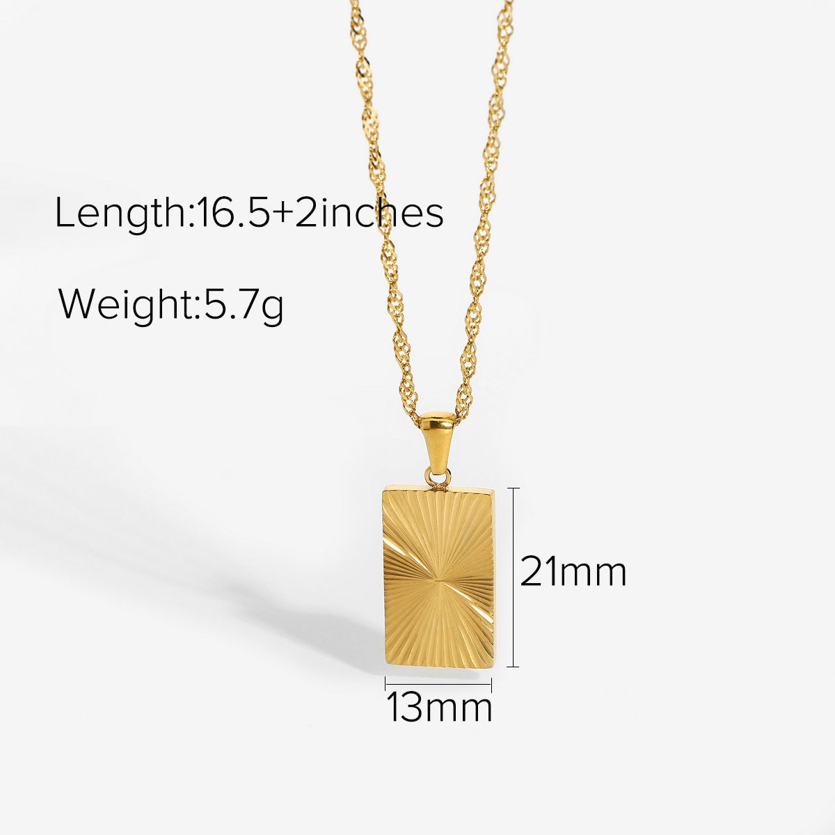 Geometric Rectangular Pendant Necklace for Women in Stainless Steel with 18K Gold Plating and Linear Design