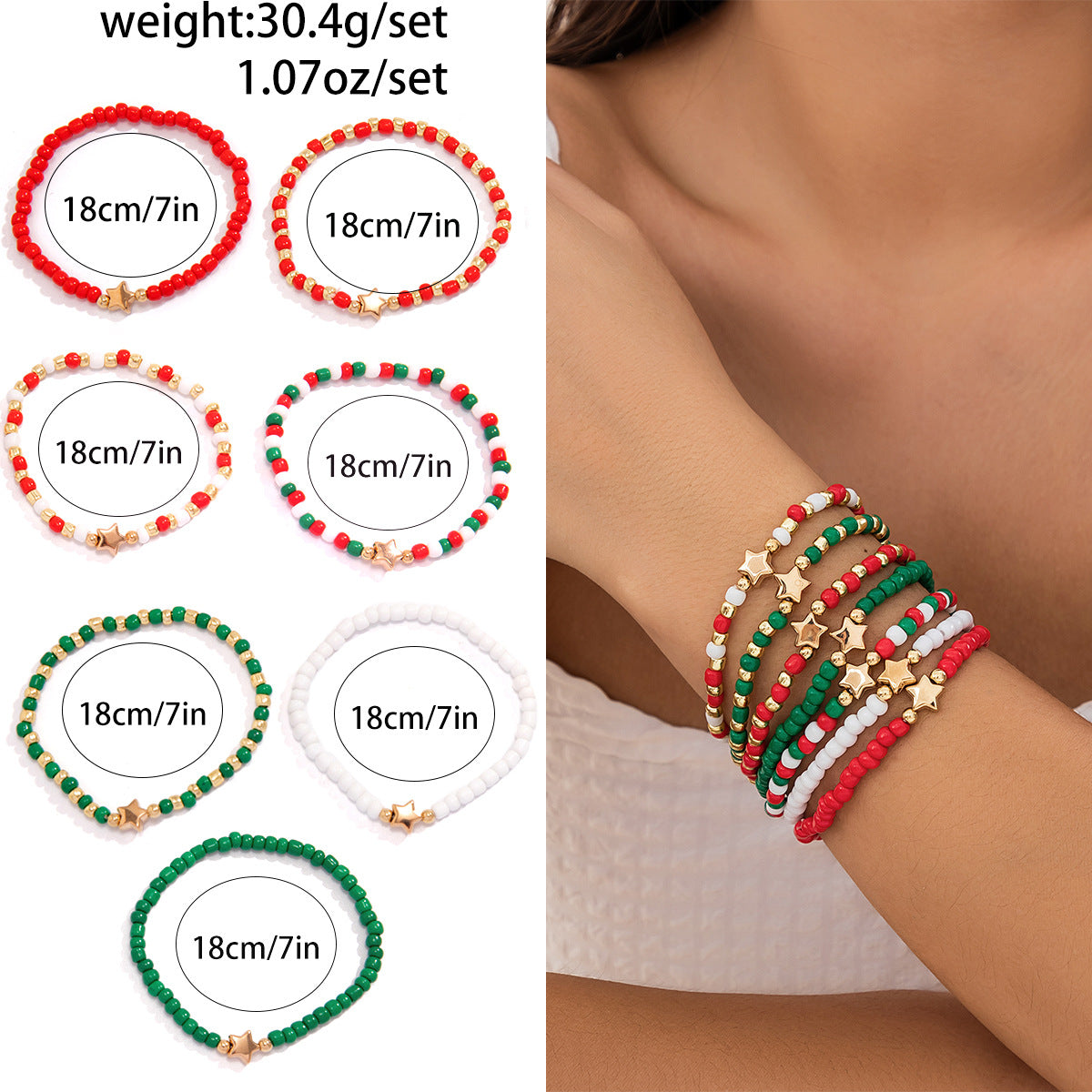 Set de pulseras de resina con forma de letra con motivos navideños de renos y campanas para mujer