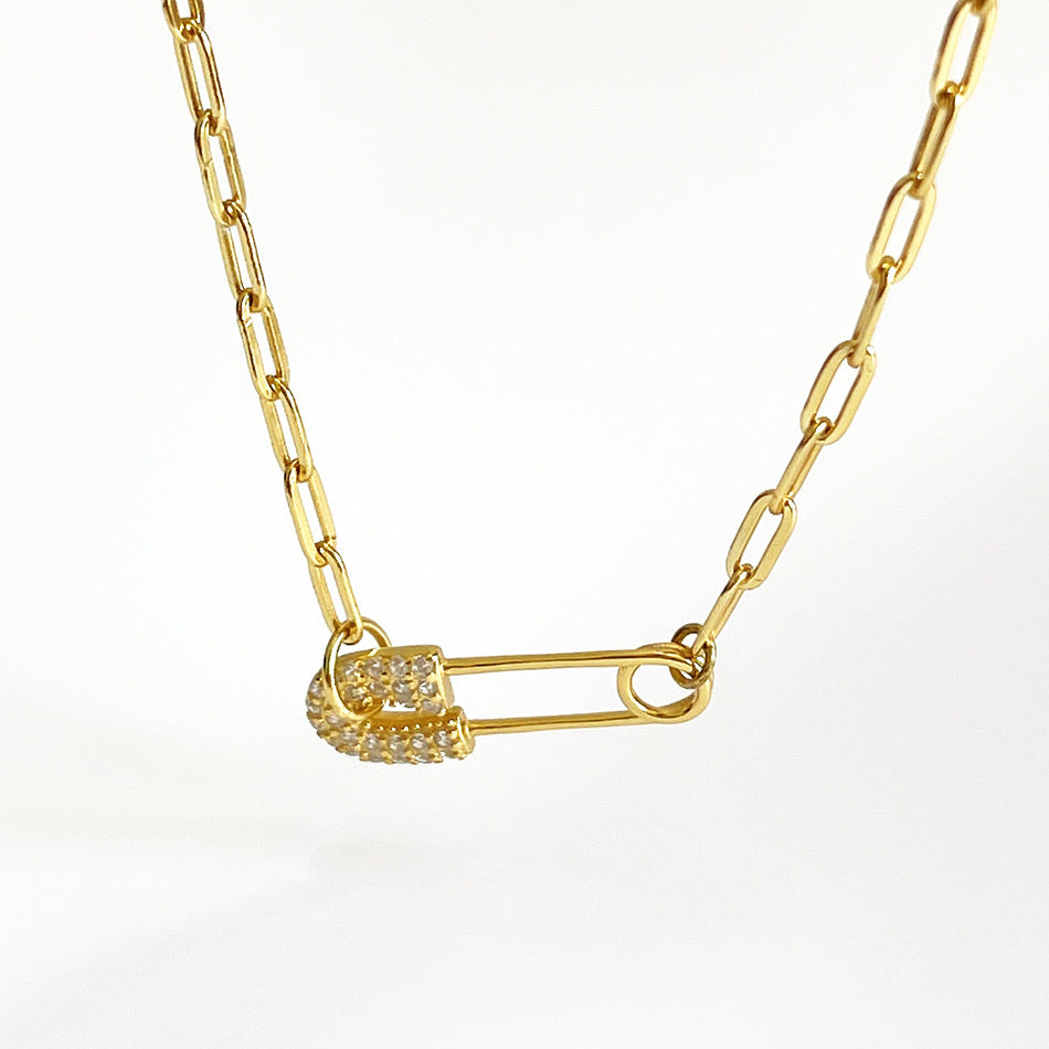 Collana da donna a spilla da balia geometrica placcata oro in argento sterling 925, stile minimalista