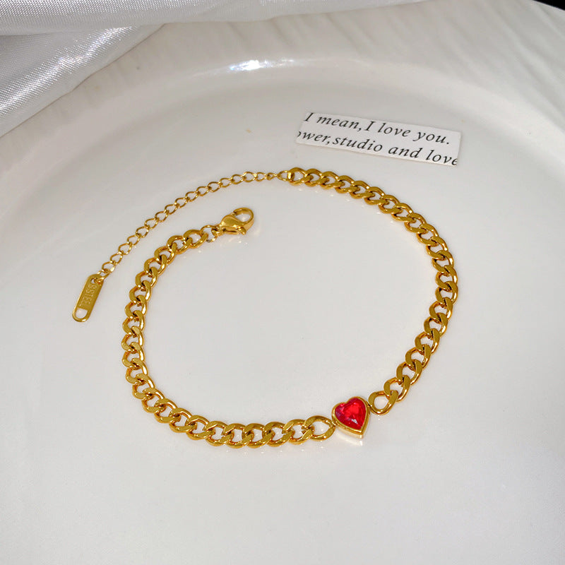 Elegant Stainless Steel Bracelet with Heart and Floral Geometric Design Cubic Zirconia Inlay Plated Finish