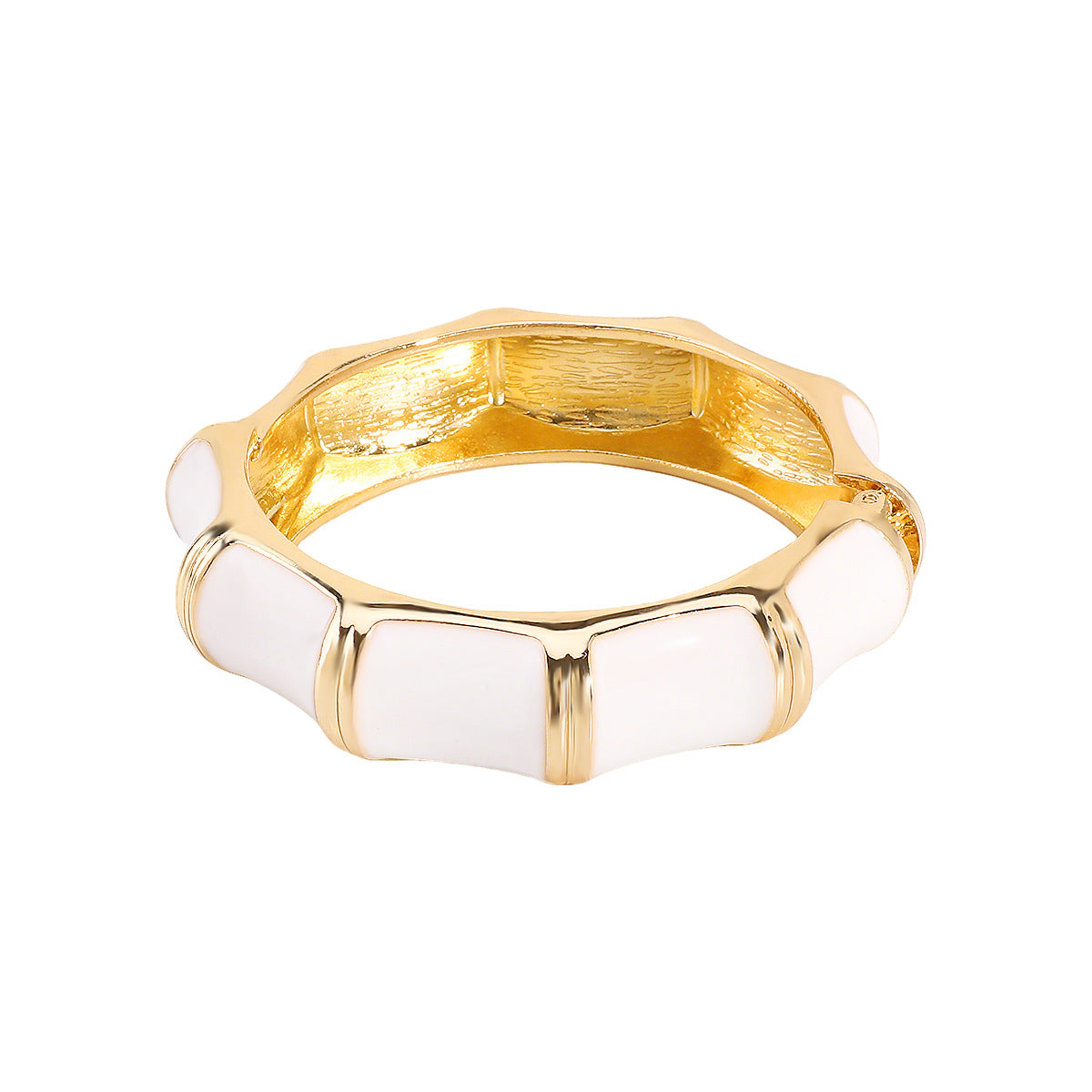 Bracciale da donna in lega smaltata con giunti in bambù d'ispirazione vintage, design ad anello geometrico e lavorazione robusta