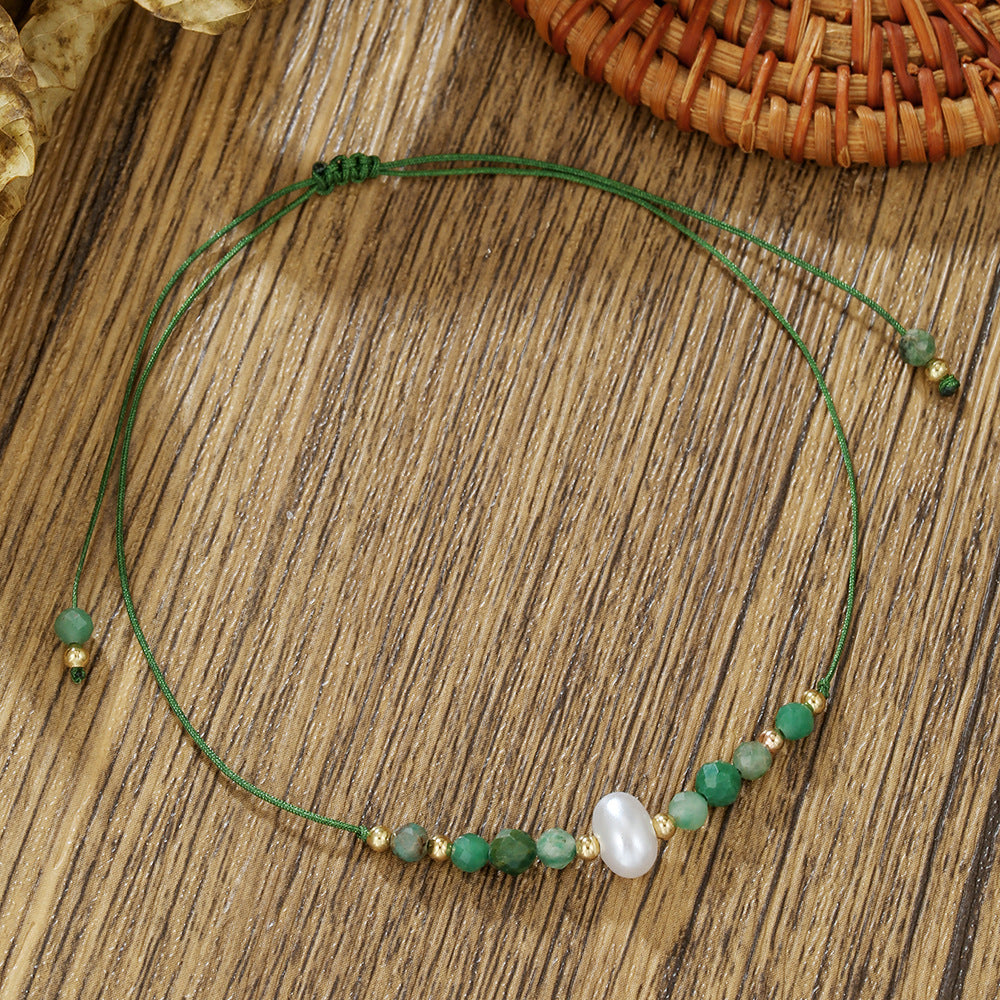 Handmade Geometric Heart Glass Bead and Pearl Bracelet for Women