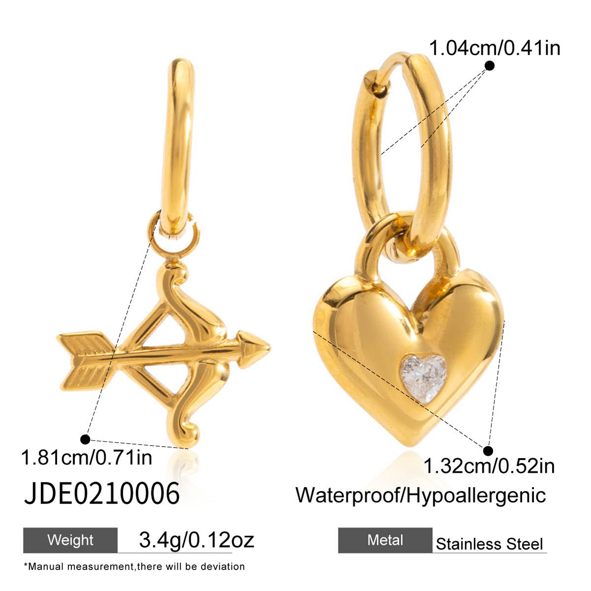 Orecchini Geometrici a C in Acciaio Titanio con Strass, Orecchini a Clip in Acciaio Inossidabile Placcato per Donna