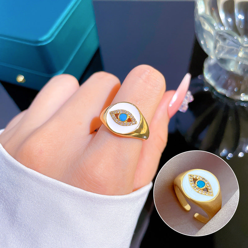 Luxury Minimalist Plated Brass Crown Rhinestone Adjustable Ring for Women