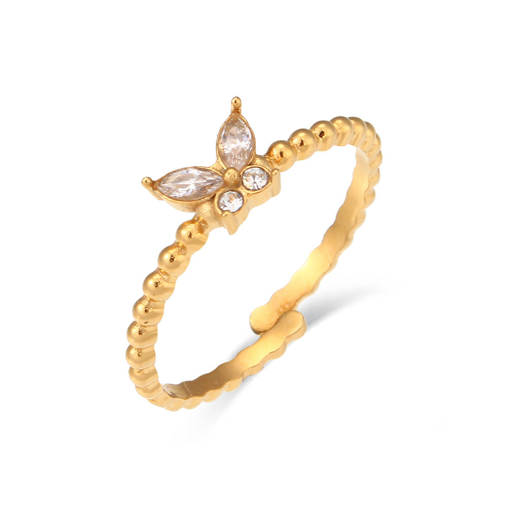 Minimalist Butterfly-Shaped Adjustable Stainless Steel Ring for Women with Plated Finish