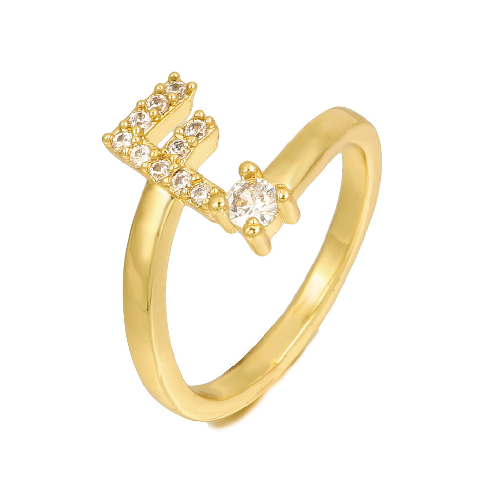 Adjustable Letter Ring Brass Plated with Cubic Zirconia for Women and Men