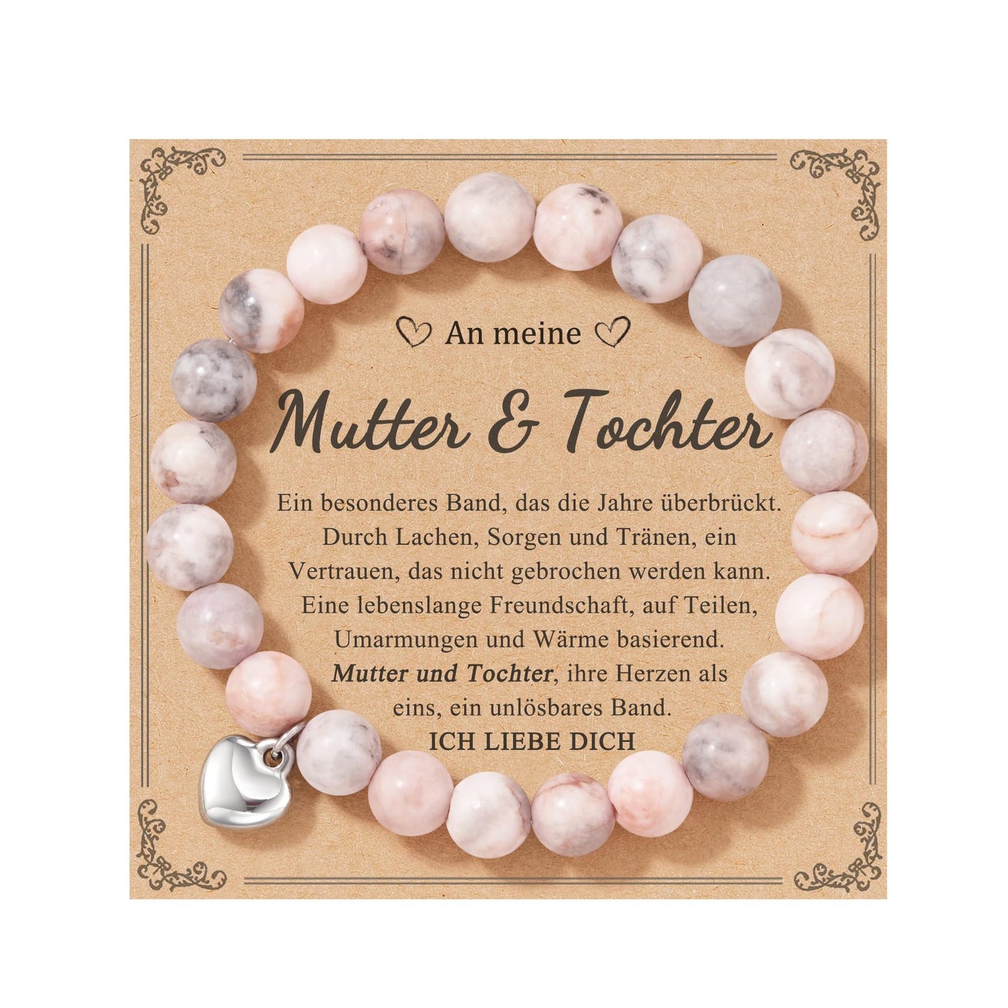 Unisex Heart Natural Stone Beaded Bracelet