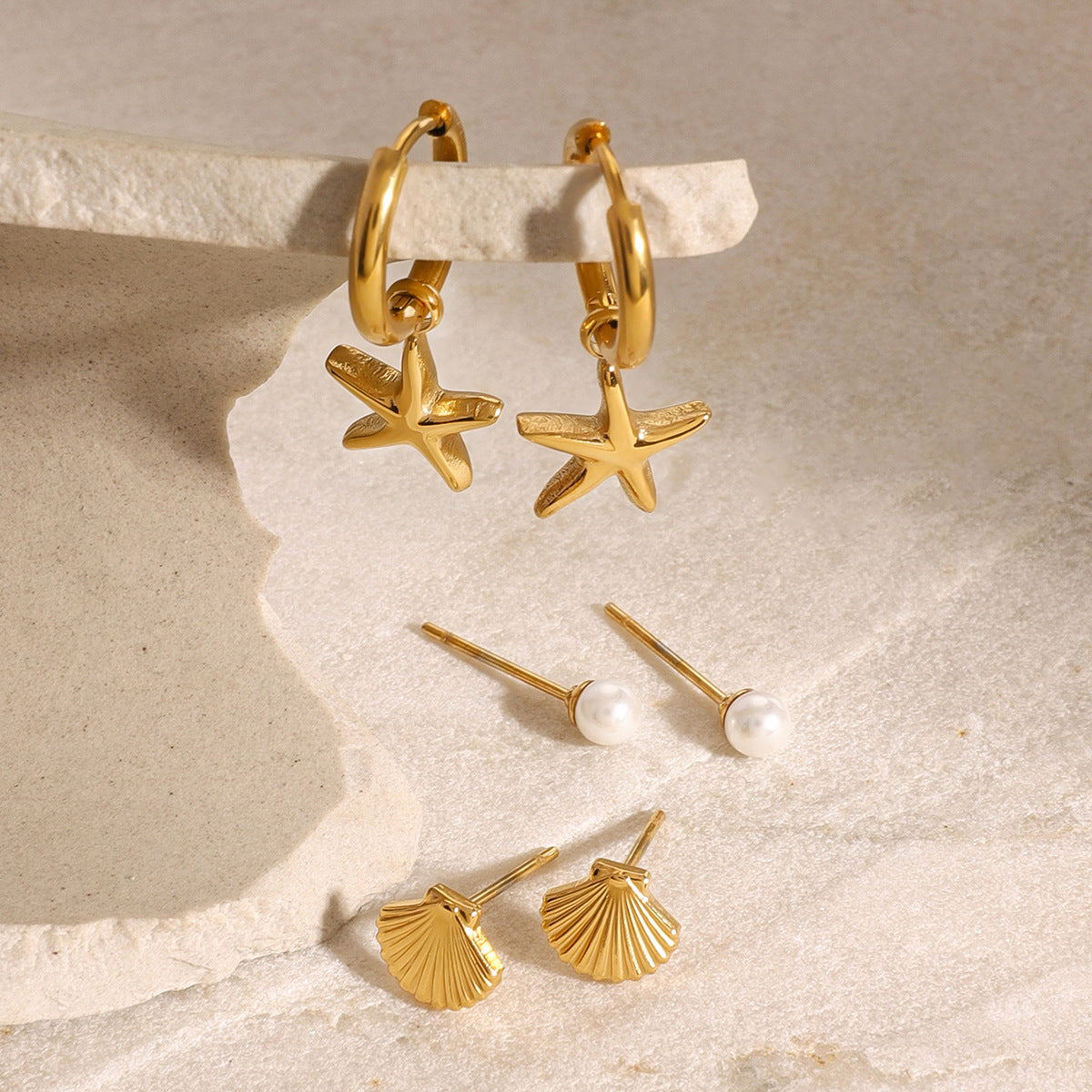 Pendientes de acero inoxidable en forma de estrella de mar, chapados, para mujer, de Moda-Commuter