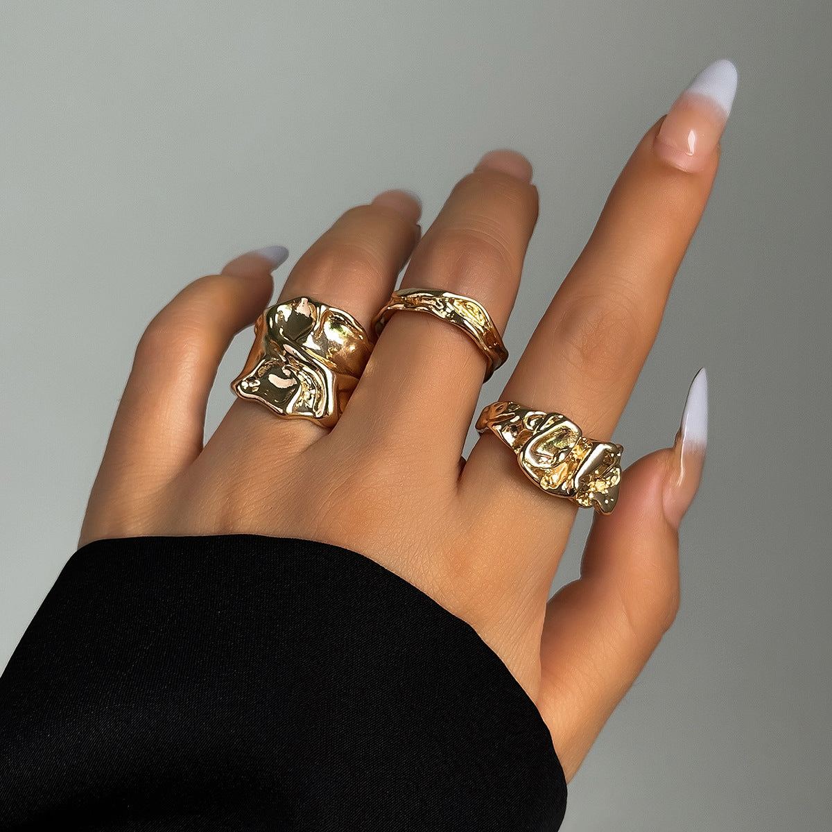 Minimalist Geometric Zinc Alloy Plated Irregular Lava Texture Open Cuff Bracelet for Women