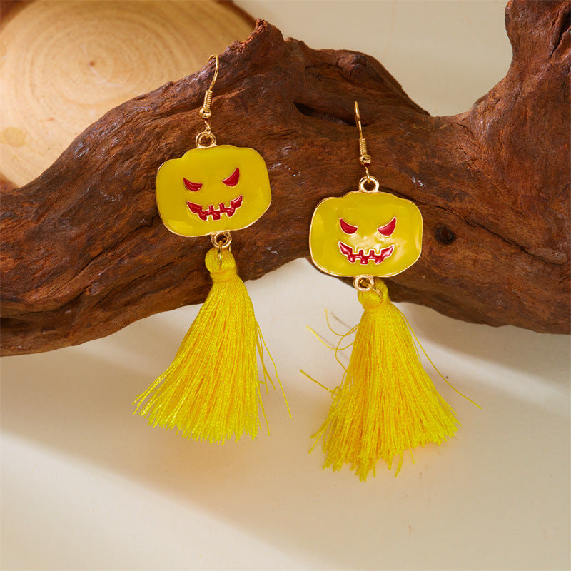 Pendientes de aleación con colgante de fantasma espeluznante con borlas en blanco, negro y gris para Halloween, galvanizados, estilo unisex dulce y atrevido