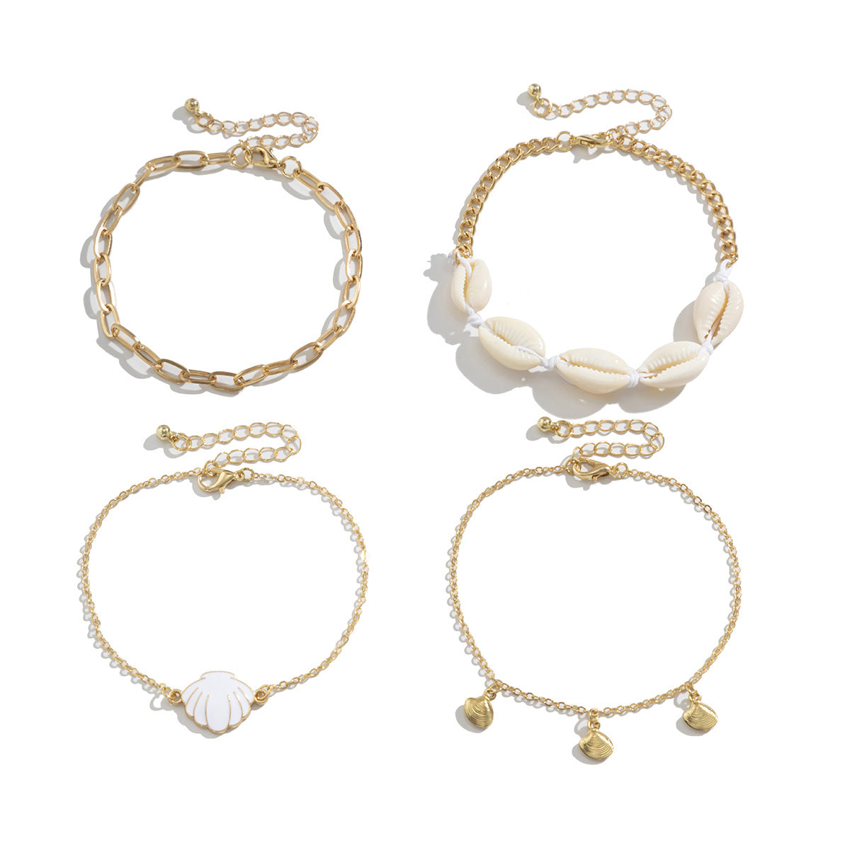 Bohemian Style Shell-Shaped Alloy Anklet for Women with Enamel Finish and Tassel Detail