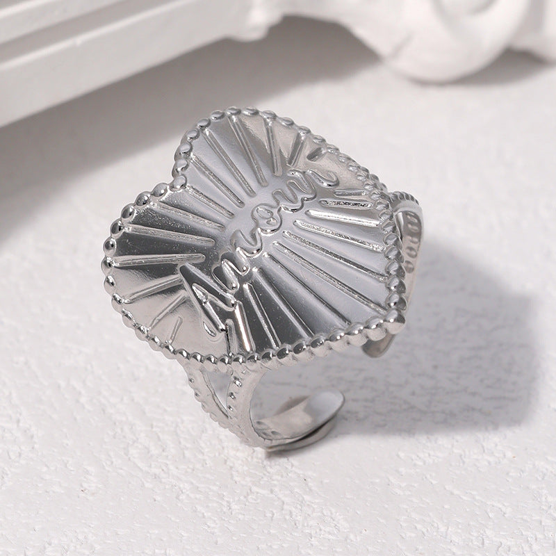 Minimalist Heart Letter Stainless Steel Plated Adjustable Ring for Women