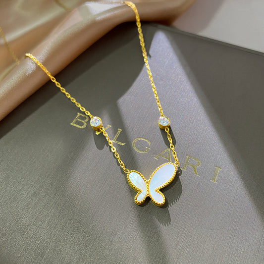 Sweet Minimalist 18K Gold Plated Butterfly Square Titanium Steel Necklace Snake Chain