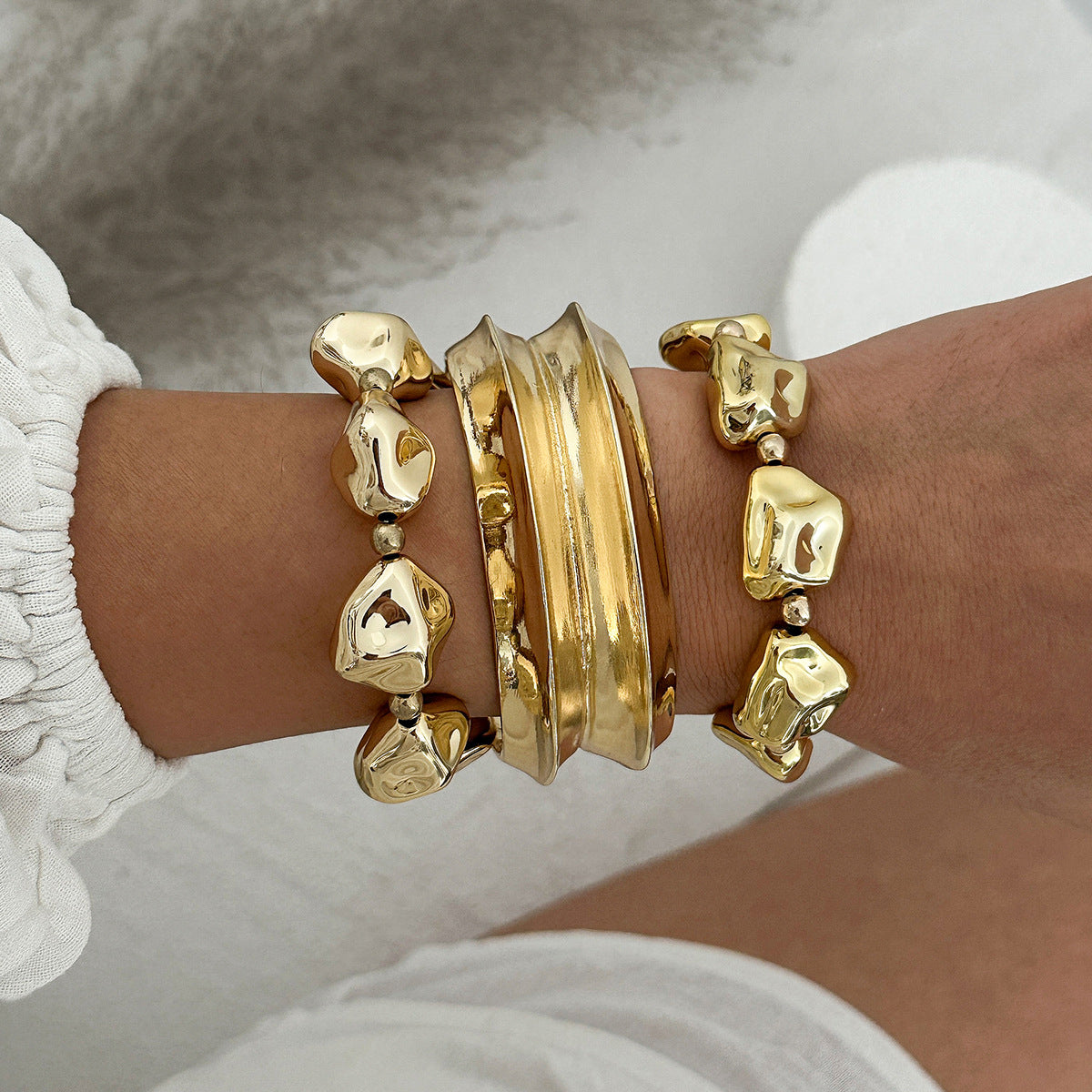Pulsera de cuentas hexagonal geométrica con baño para mujer