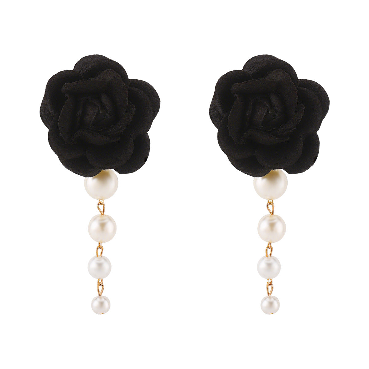 Dulces pendientes de gota con perlas y flores de tela de moda minimalista de verano para mujer
