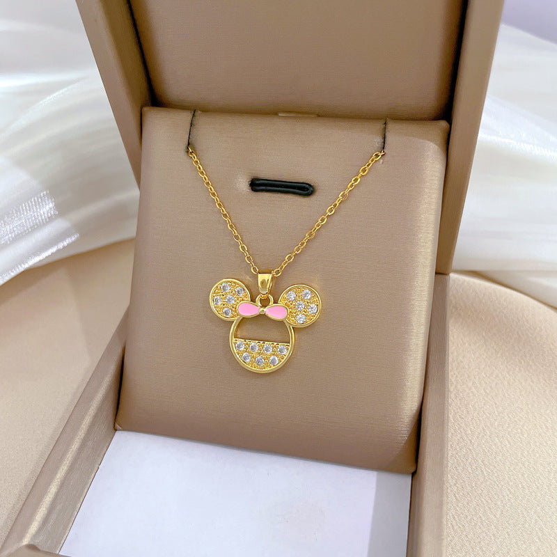 Collana con ciondolo geometrico di lusso con strass in acciaio al titanio, unisex
