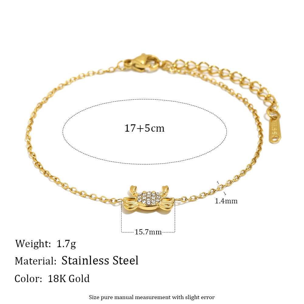 Minimalist 18K Gold Plated Geometric Stainless Steel Bracelet with Rhinestone for Women
