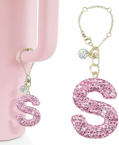 Rhinestone Inlaid Letter Resin Charm Bar Keychain Accessory