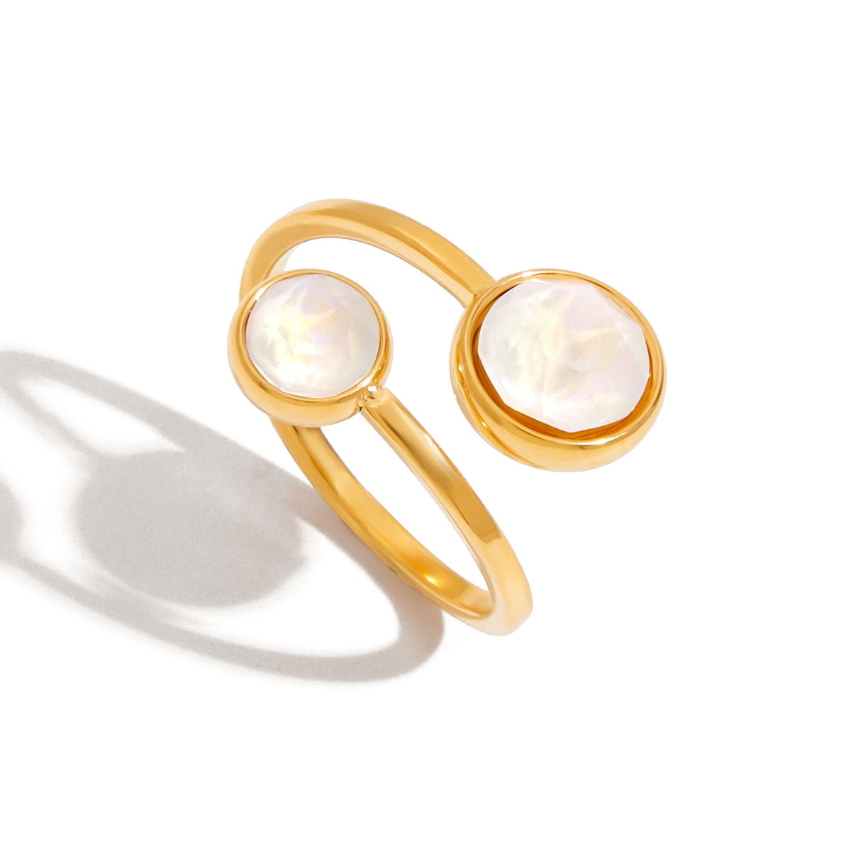 Anillo geométrico de acero de titanio con incrustaciones de circonita para mujer, joyería de moda de acero inoxidable galvanizado