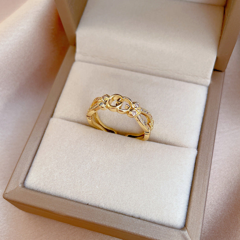 Cartoon Style Crown-Shaped Brass Ring with Real Gold Plating for Women