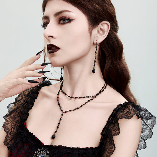 Minimalist Multi-Layer Geometric Alloy Plated Choker Necklace with Faux Crystal and Tassel for Women