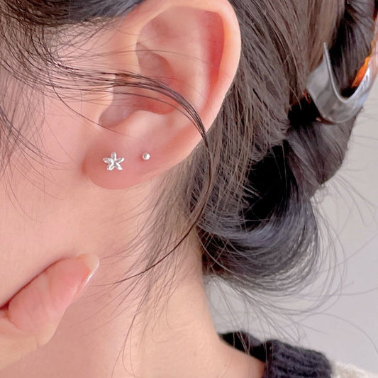 Minimalist Floral Silver Stud Earrings in 925 Sterling Silver with Plated Finish