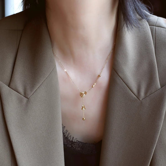 Minimalist Geometric Laser Titanium Steel Y-Shape Tassel Necklace for Women
