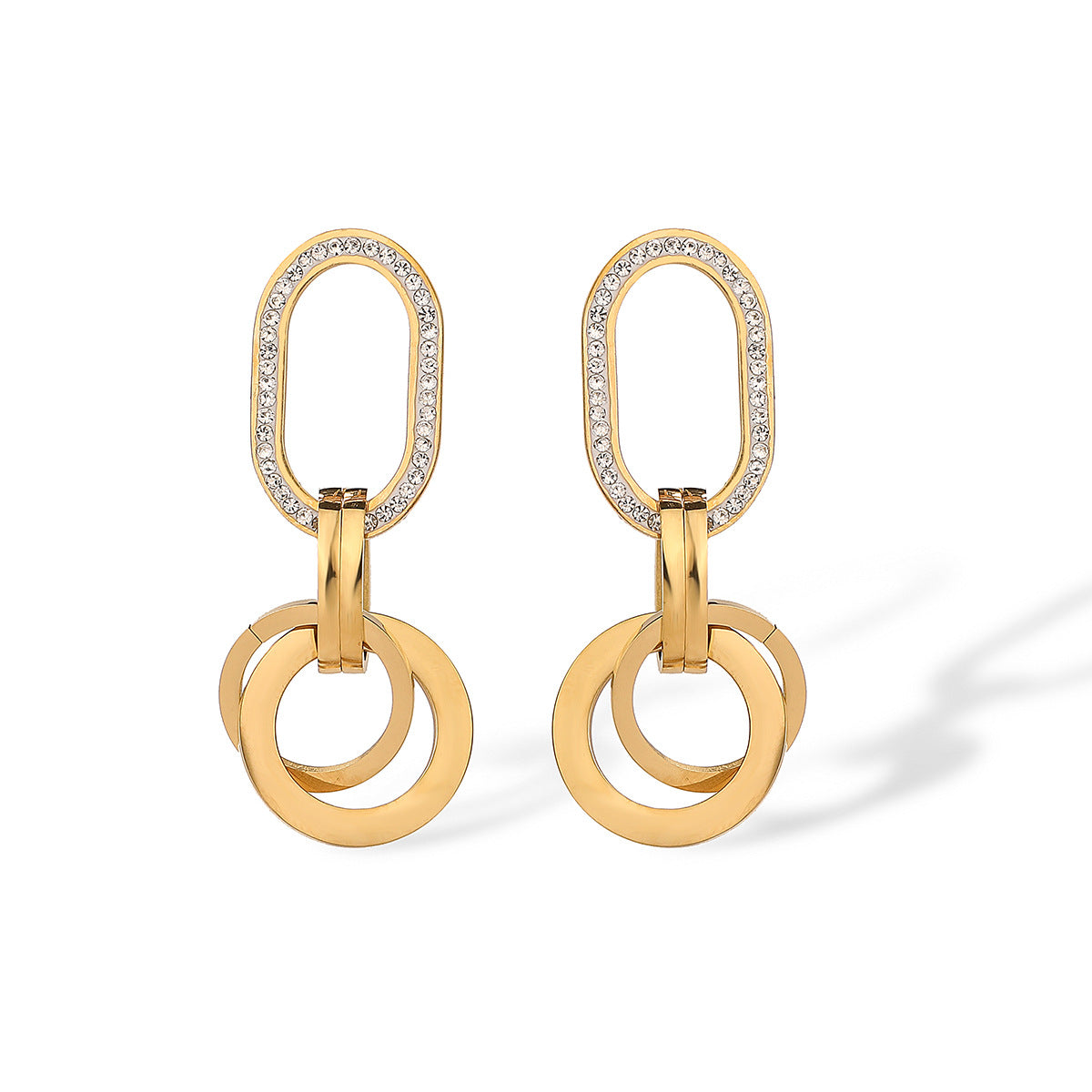 Minimalist Geometric Titanium Steel Earrings for Women with Genuine Gold Plating and Zircon Inlay