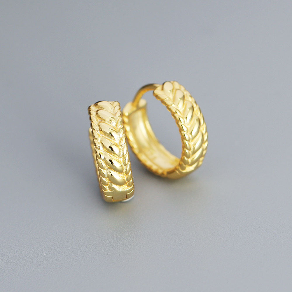 Minimalist Geometric Textured S925 Sterling Silver Hoop Earrings for Women