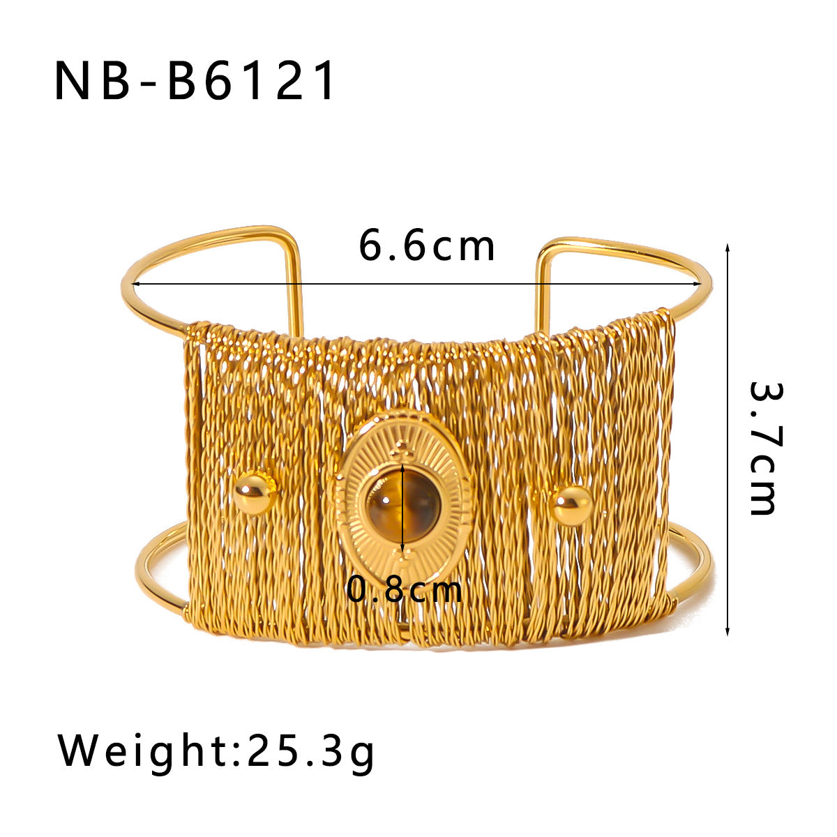 Minimalist Wide Cuff Bracelet in Titanium Steel with 18K Gold Plating and Natural Stone Inlay for Women