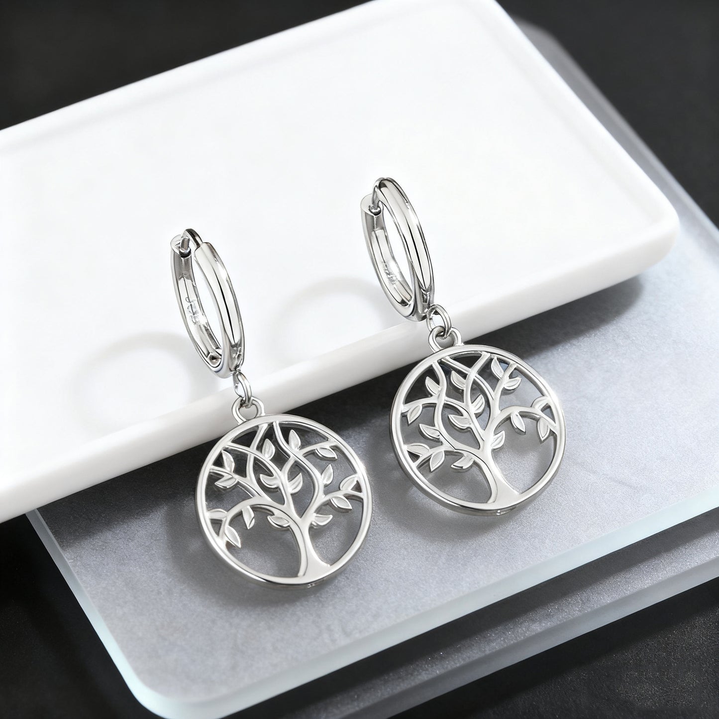 Minimalist Tree of Life Stainless Steel Plated Necklace and Earring Set for Women