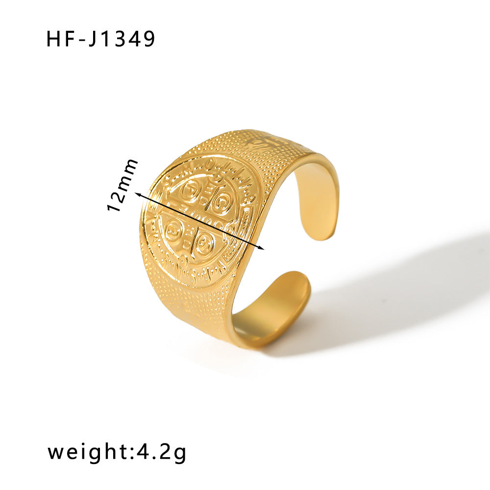 Anello geometrico in acciaio inossidabile stile vintage francese con placcatura sottovuoto 18K, unisex