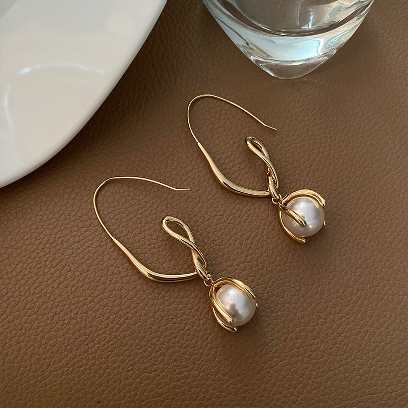 Minimalist Geometric Drop Earrings with Zircon and Pearl Accents in Gold-Plated Copper and 925 Sterling Silver Posts