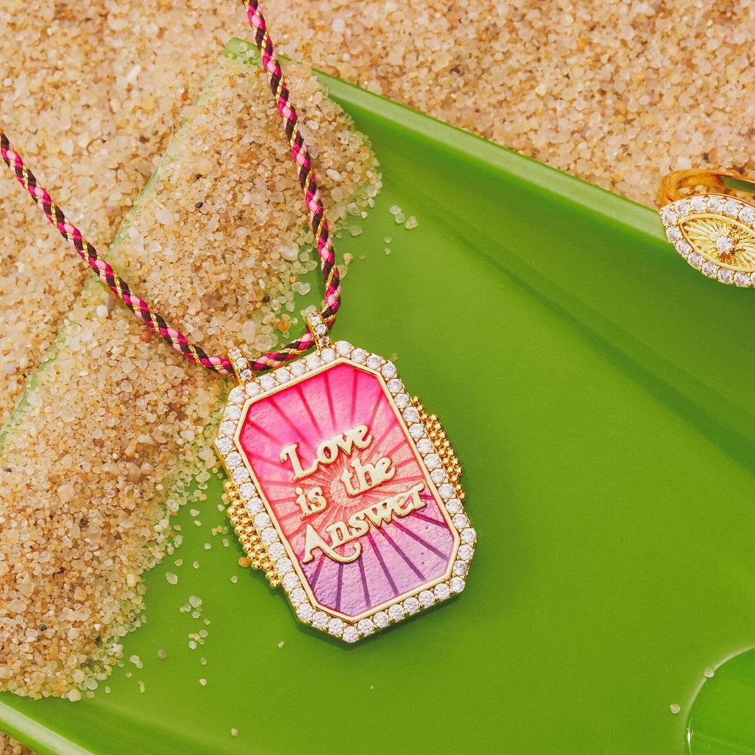Vintage Geometric Tarot Pendant Necklace with Rhinestone Inlay and Gold Plated Copper Chain