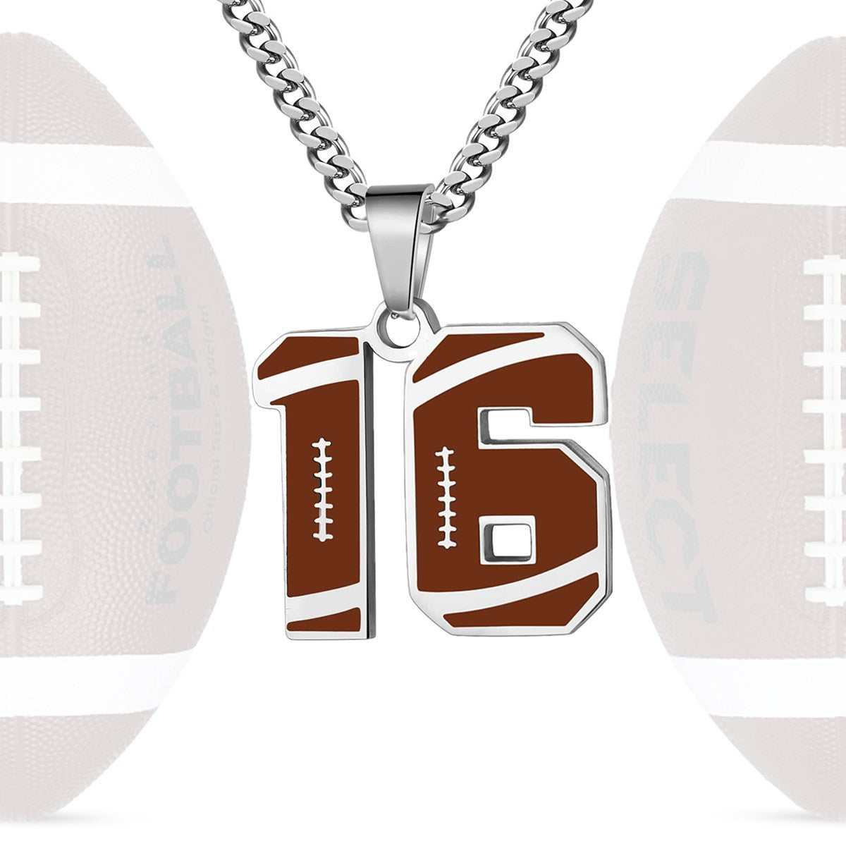 Motivational Football Number Pendant Necklace for Men in Stainless Steel with Polished Finish and Letter/Number Design