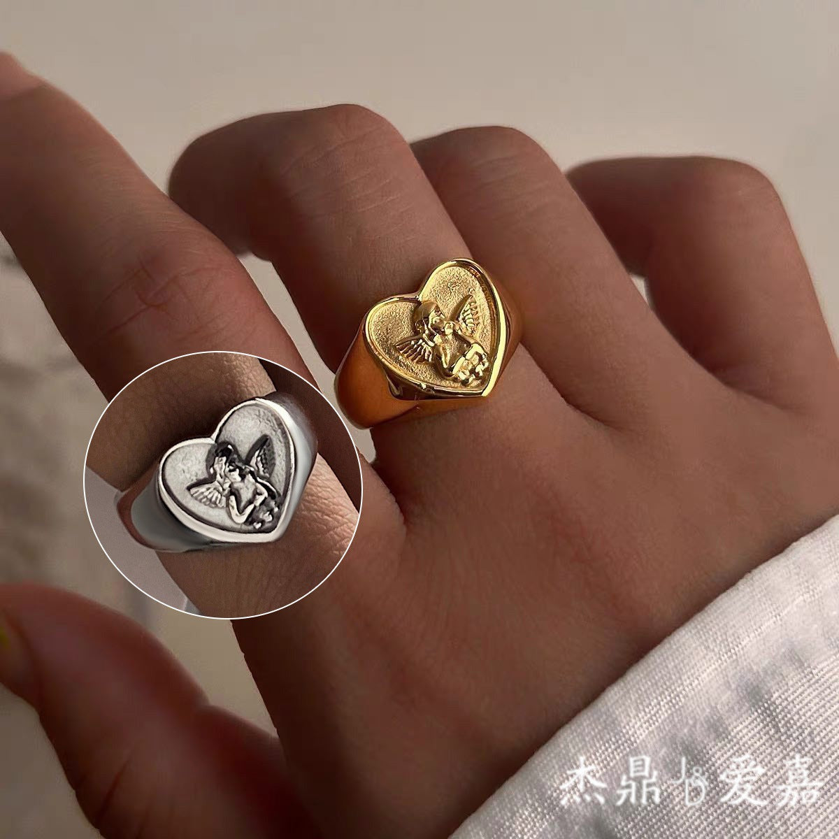Elegant Geometric Angel Plated Titanium Steel Ring for Women