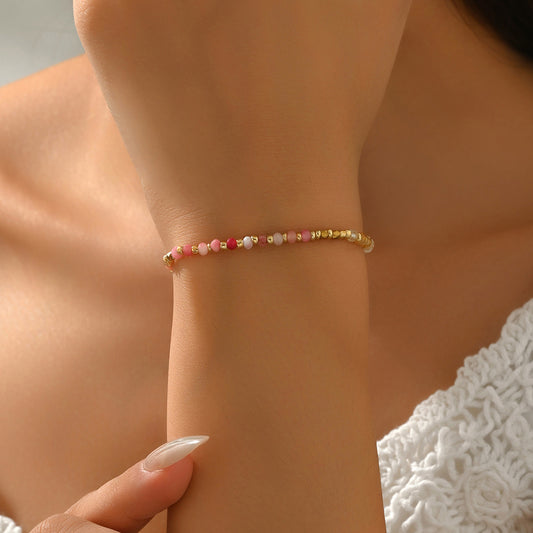Bracciale alla Moda da Donna con Intreccio Geometrico e Pietra Naturale, Motivo Rotondo e Circolare, Stile Minimalista da Ufficio