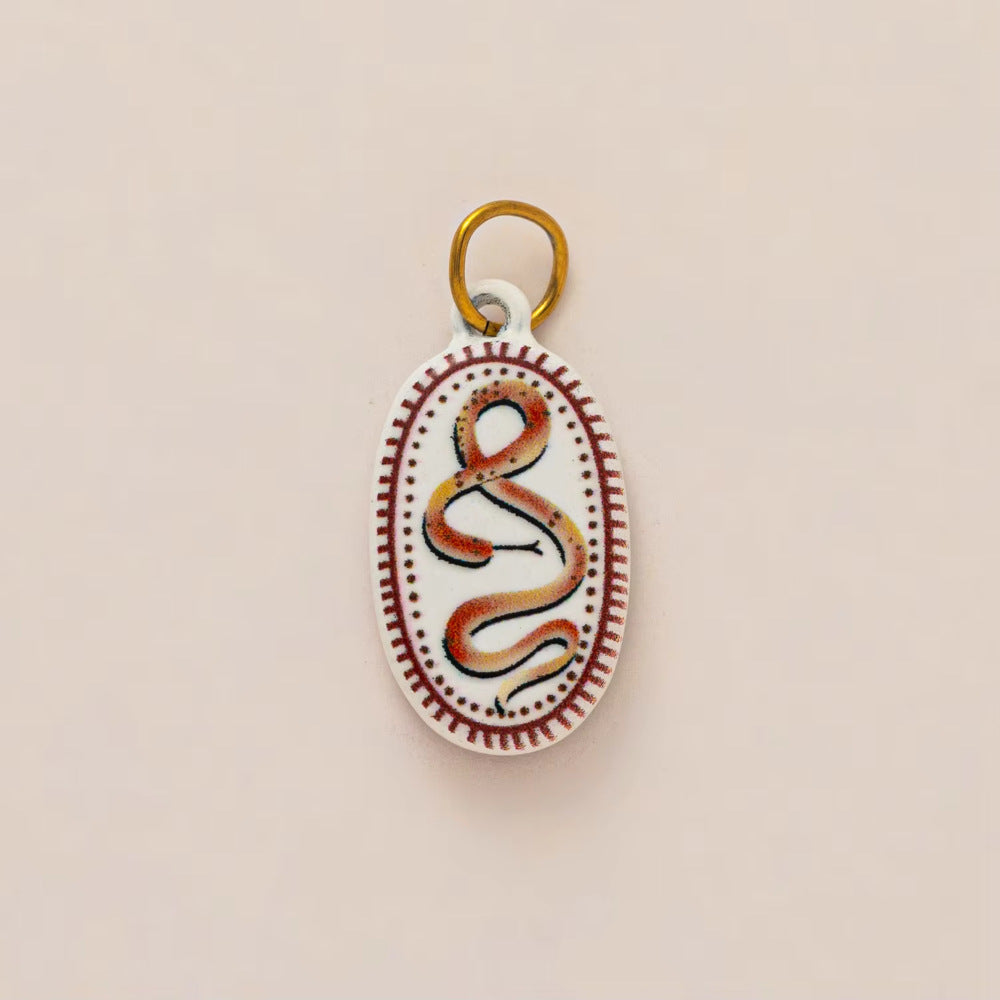 Vintage 18K Gold Plated Stainless Steel Ceramic Skull Pendant Charm Bar for Women