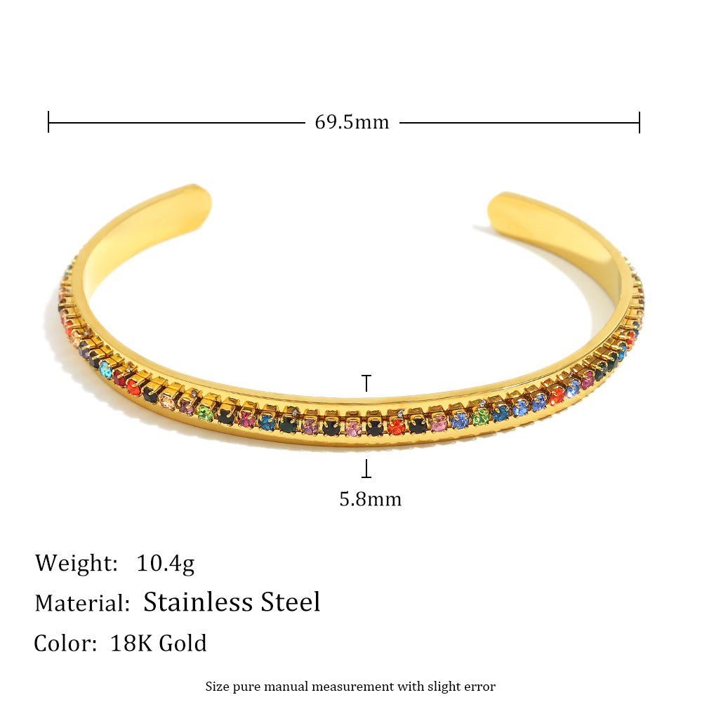 Bracciale Minimalista Geometrico in Acciaio Inossidabile con Placcatura in Oro 18K e Intarsi di Strass Completi
