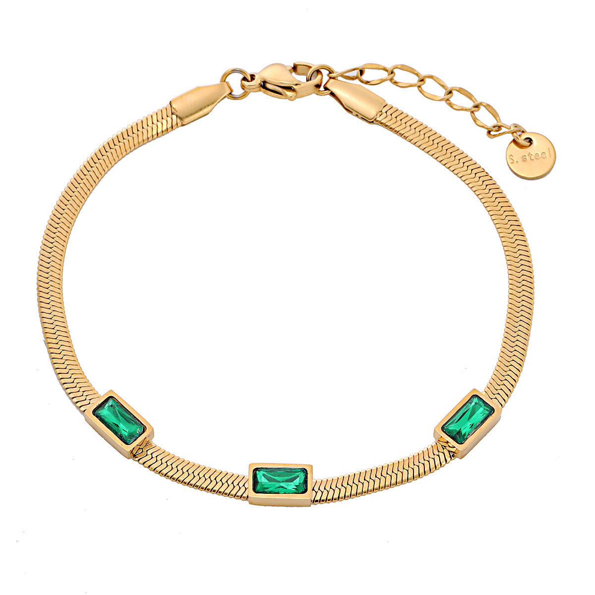 Braccialetto alla moda in acciaio inossidabile con catena a lama geometrica da donna con zirconi quadrati colorati e finitura placcata