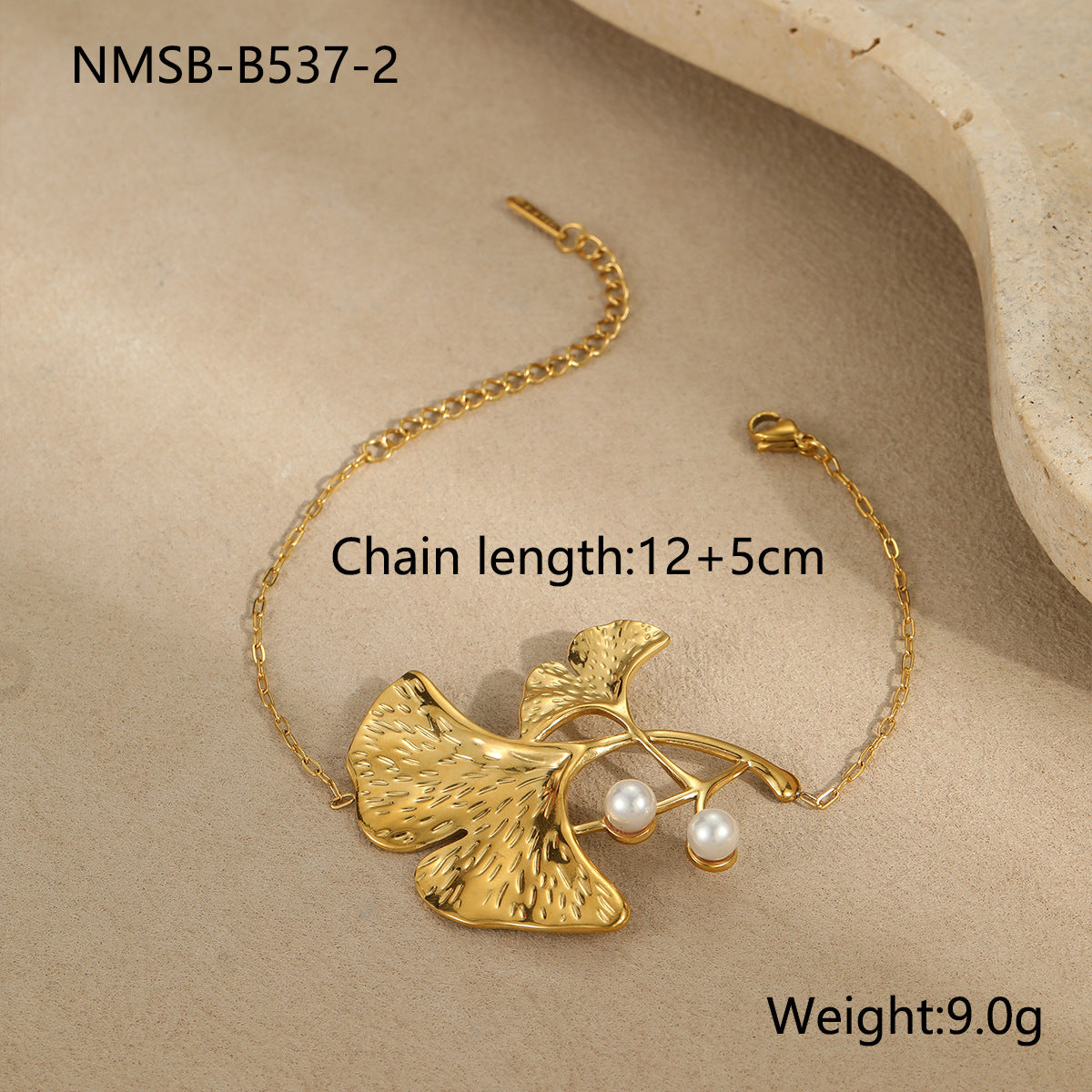 Set di bracciale, anello e orecchini in acciaio al titanio a forma di elegante foglia di Ginkgo con finitura placcata per donna